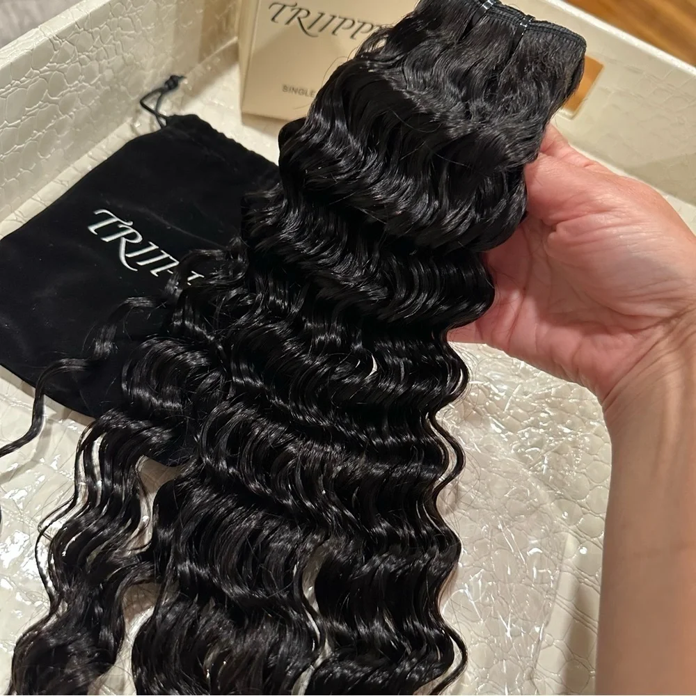 20”‎ Natural Black Deep Wave Sew In Weft 100% Human Hair 100g #QD1